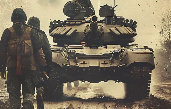 Picture Retro, Soldiers, Tank, Digital art, AI art, The Art of Artificial Intelligence, Neural network, War …