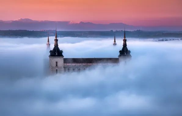 Mountains, fog, morning, Cathedral