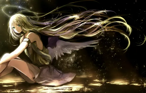 Picture girl, light, wings, angel, anime, art, halo, canarinu kmes
