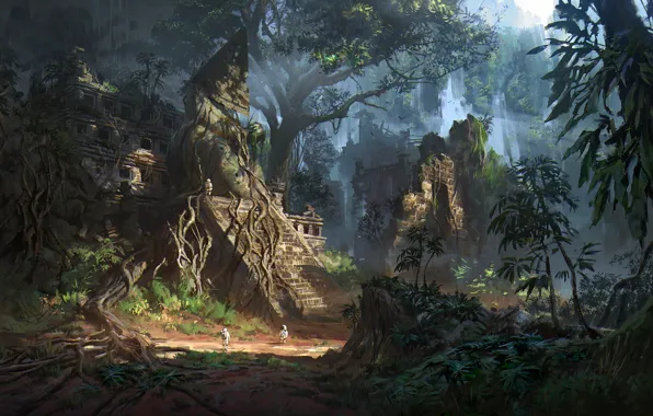 Fiction, planet, art, ruins, landing, landing, ruins, B S