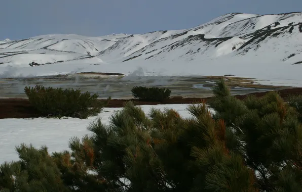Water, mountains, branches, nature, fog, photo, pair, slannik