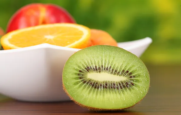 Picture Apple, orange, kiwi, plate, fruit