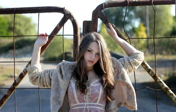 Girl, background, gate