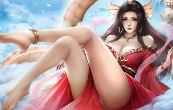 The sky, girl, petals, skull, One Piece, boa, Salome, Hancock Boa