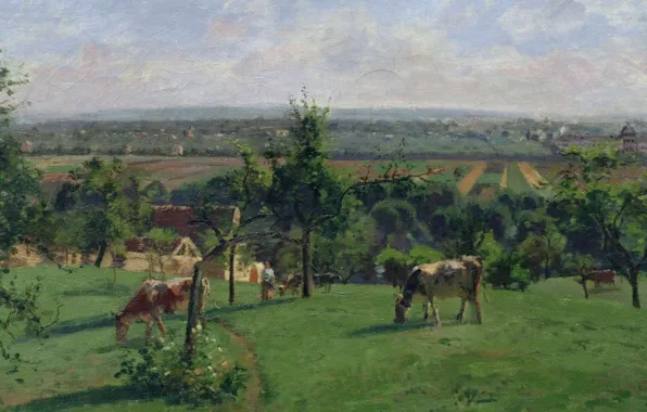 Landscape, picture, cows, Camille Pissarro, The Hills Of Le Vesinet