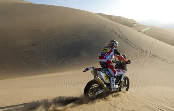 Picture The sun, Sand, Motorcycle, racer, Dakar, Dakar, Dunes, Rally