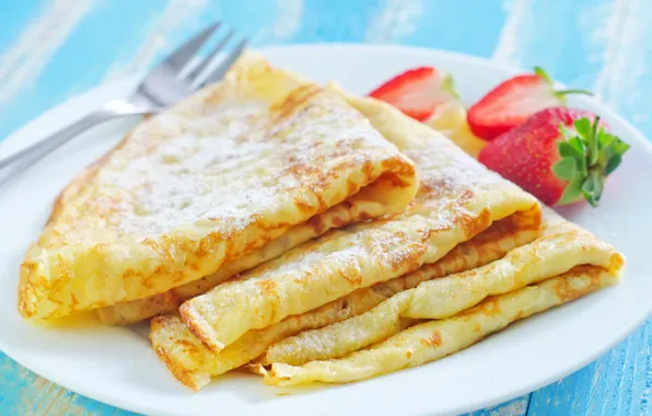 Berries, strawberry, pancakes, dessert
