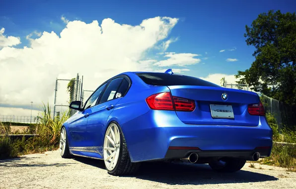 BMW, BMW, wheels, blue, 335i, vossen, f30, rearside