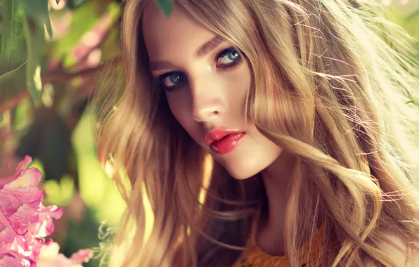 Picture look, girl, makeup, Girl, hairstyle, blonde, flowers, make up