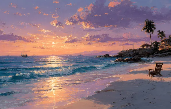 Sand, sea, wave, beach, summer, the sky, the sun, clouds