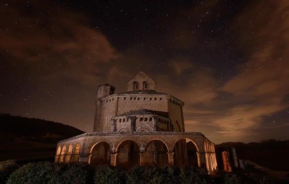 Field, the sky, stars, night, temple, architecture, antiquity, structure