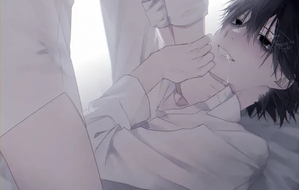 Guy, brunette, strangulation
