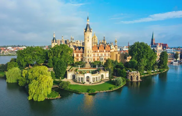 River, castle, Germany, Schwerin, Schwerin Castle