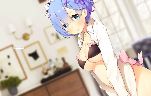 Girl, interior, retouching, Rem, Re: Zero kara hajime chip isek or Seikatsu, by Captain-Tree