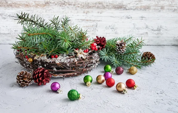 Decoration, balls, Christmas, New year, christmas, new year, balls, wood