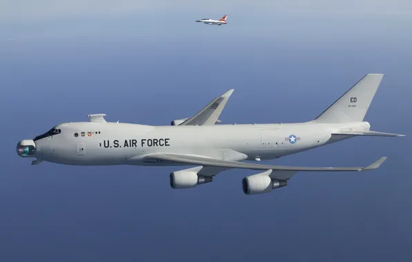 Picture clouds, flight, the ocean, UNITED STATES AIR FORCE, liner, on the platform, Boeing 747, combat …