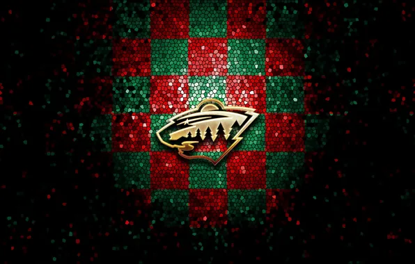Wallpaper, sport, logo, NHL, Minnesota Wild, hockey, glitter, checkered