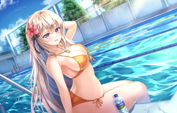 Swimsuit, girl, anime, pool
