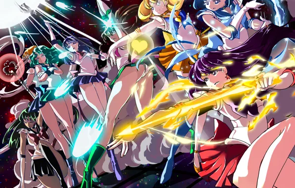 Girls, anime, art, arrows, heart, bishoujo senshi sailor moon, sailor mars, sailor jupiter