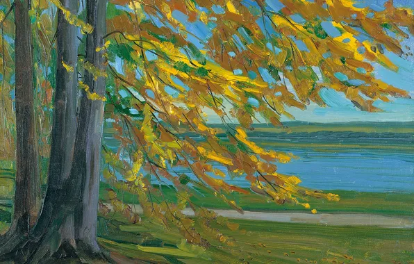 Picture autumn, landscape, tree, picture, Lake Starnberger, William Trubner