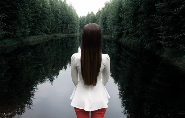 Forest, water, Park, girls, overcast, hair, mystic, the atmosphere