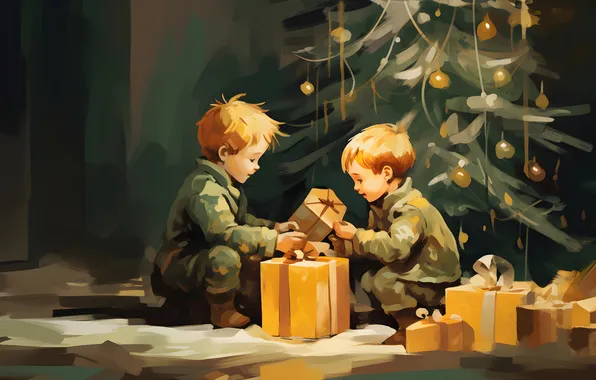 Balls, children, childhood, Christmas, gifts, New year, herringbone, boys