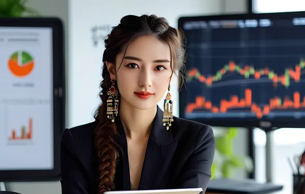 Girl, earrings, Chinese, Asian, businesswoman, forex