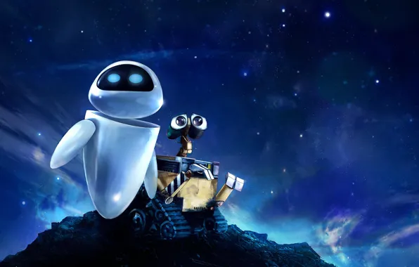 Wallpaper love, fiction, cartoon, robot, Eva, valley, WALL-E for mobile and  desktop, section фильмы, resolution 1920x1080 - download