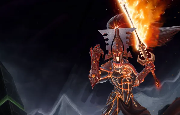 Fire, sword, god of war, eldar, Warhammer 40 000, Avatar of Khaine, blood hands