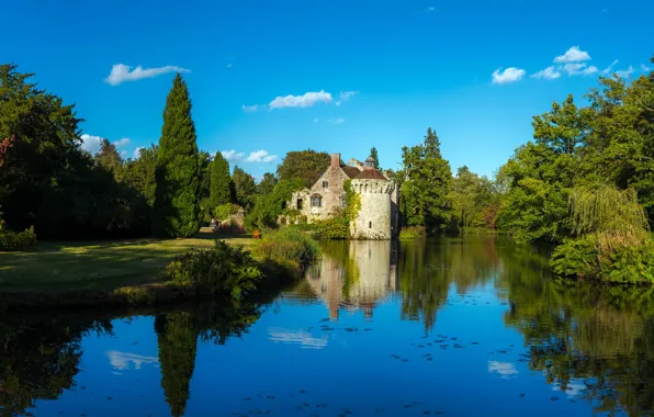 Greens, the sky, the sun, clouds, trees, pond, Park, England