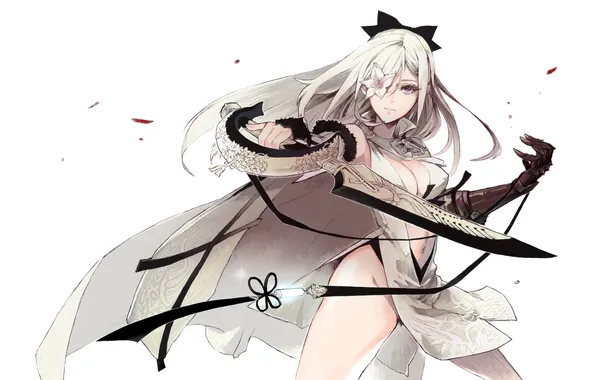 Flower, girl, weapons, art, white background, zero, drag-on dragoon, shizumi satou