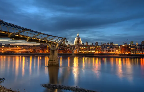 Night, England, London, london, night, england, millennium bridge, Thames River