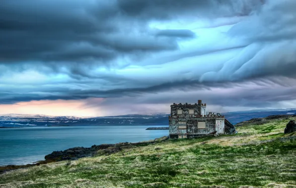 Picture sea, the sky, landscape, building