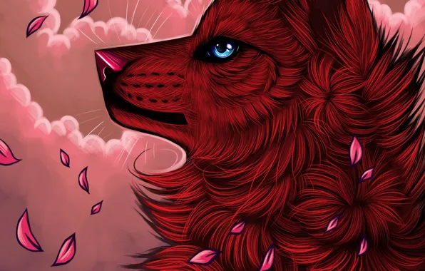 Petals, myarukawolf, by myarukawolf, red wolf