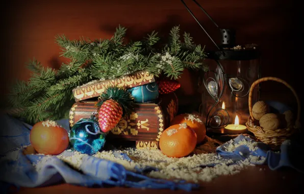 Winter, snow, holiday, tree, new year, Christmas, lantern, box