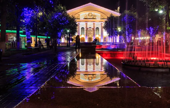 The city, fountain, Russia, Russia, Theatre square, Kaluga, Kaluga, The Kaluga regional drama theatre