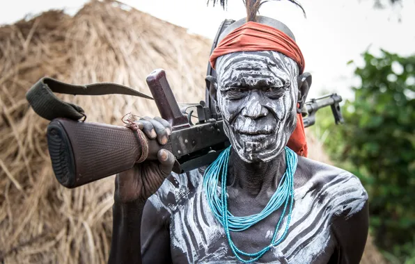 Ethiopia, Omo wally, Mursi warrior