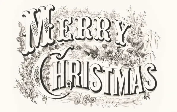 Text, retro, Christmas, postcard