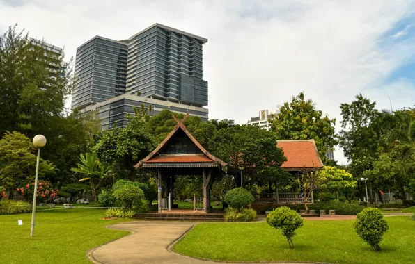 Greens, the sky, grass, clouds, trees, Park, lawn, home
