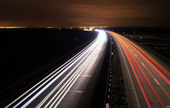 Picture light, night, movement, track, Road, freezelight