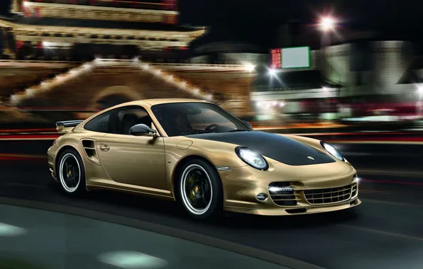 Picture 911, Porsche, supercar, Porsche, Turbo S, night city lights, 10 Year Anniversary Edition, the anniversary …