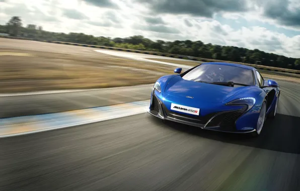 Picture the sky, asphalt, trees, blue, track, mclaren, McLaren, the curb