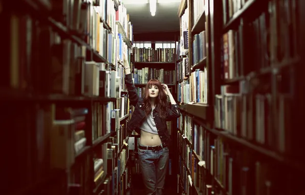 Girl, background, books