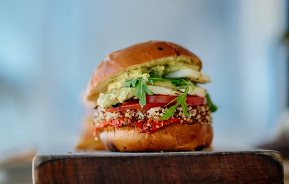 Greens, bread, tomato, tomato, sauce, fast food, Burger, arugula