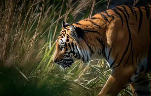 Nature, tiger, walk, digital art, AI art, neural network, the art of artificial intelligence