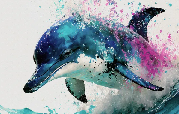 Water, Dolphin, jump, painting, face, imitation painting, AI art, neural network