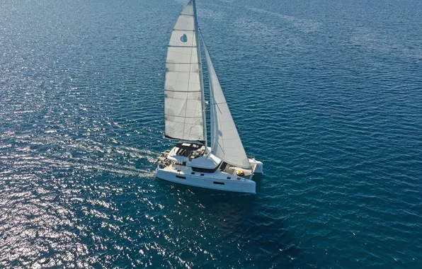 The way, movement, the ocean, sails, catamaran, the sun's reflection in the water, sea romance, …