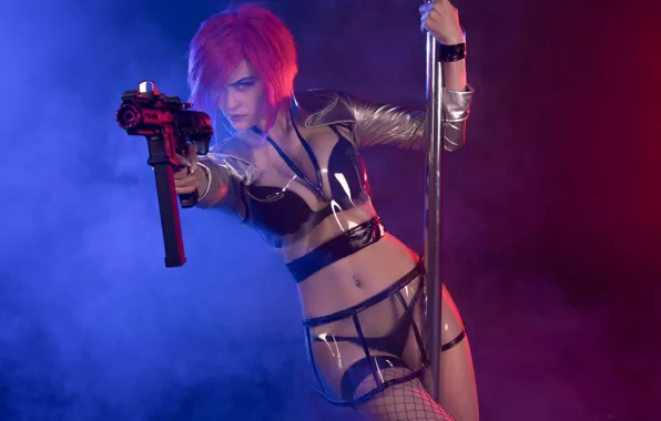 Girl, weapons, cosplay, pole