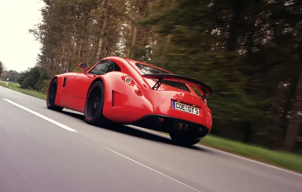 Red, Road, Wiesmann GT MF5, Rear View