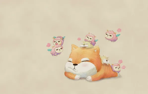 Mood, sleep, cat, anime, art, romantic, children's, lambs